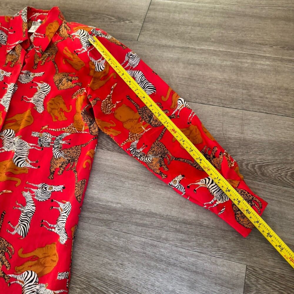 Vintage 100% Silk Piano Blouse Sz S Mob Wife Bold Red Animal Print Old Money - Picture 14 of 16